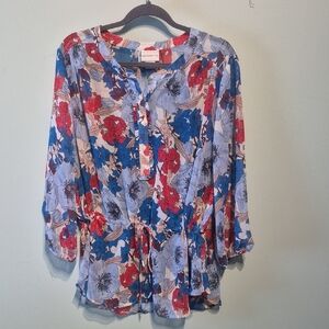 Liz Claiborne Red and Blue Floral Women's Top